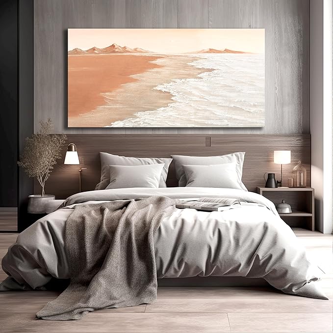 Belmrxne Ocean Wall Art Abstract Landscape Wall Decor Trendy Canvas Painting Brown and White Artwork for Living Room Bedroom Dining Room Office Home Decor 24x48 Inch