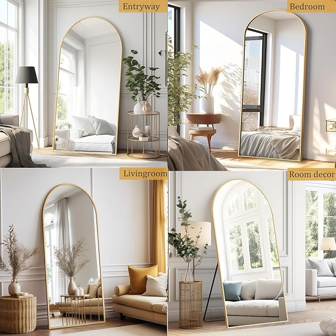 Arched Full Length Mirror, 71"*30" Large Floor Mirrors, Full Body Mirror for Leaning or Hanging, Standing Mirrors for Bedroom, Living Room,Dressing Room, Aluminum Alloy Frame, Gold
