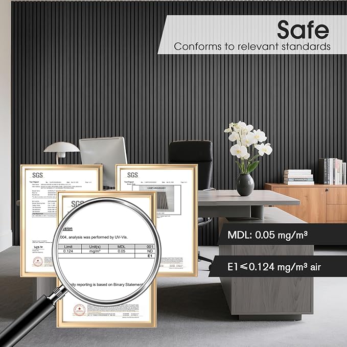 Acoustic Wood Slat Panels 4 Pack 106" x 12.6", Soundproof Wooden Wall Panels, 3D Fluted Panel for Interior Wall Decor, Living Room, Bedroom - Black (Cover Approx. 37 sq.ft)