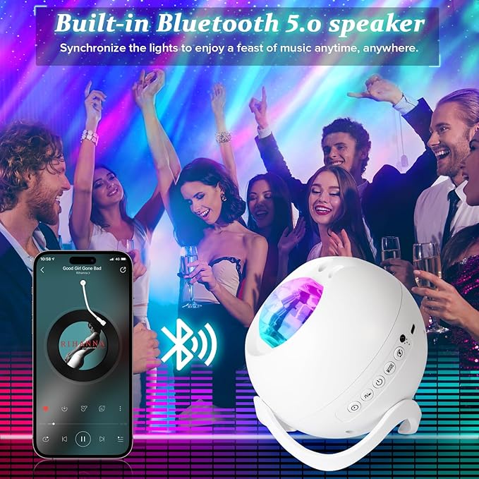 Northern Galaxy Light Projector with Bluetooth & White Noise Sounds, 60+ Lighting Modes & 5 Moon Effects, Star Projector Lights with Remote for Bedroom Decor, Kids Room Ceiling, Gift for Kids & Adults