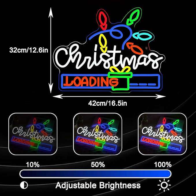 Merry Christmas Neon Sign for Wall Decor USB Powered LED Christmas Gift Loading Neon Light for Xmas Party Home Bar Club Shop Window