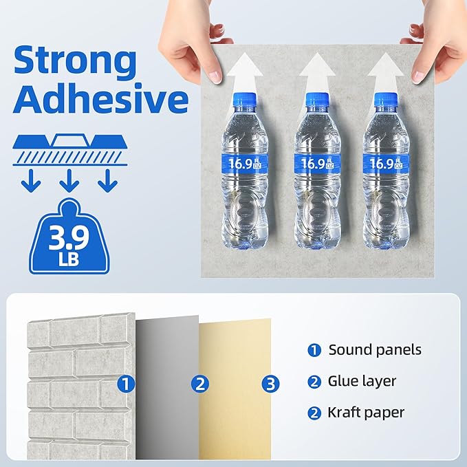 20 Pack Acoustic Panels with Self Adhesive, 12" X 12" X 0.4" High Density Sound Proof Foam Panels for Walls, Soundproof Wall Panels, Brick Sound Absorbing Panels for Home Studio Office Decor Ivory Tan