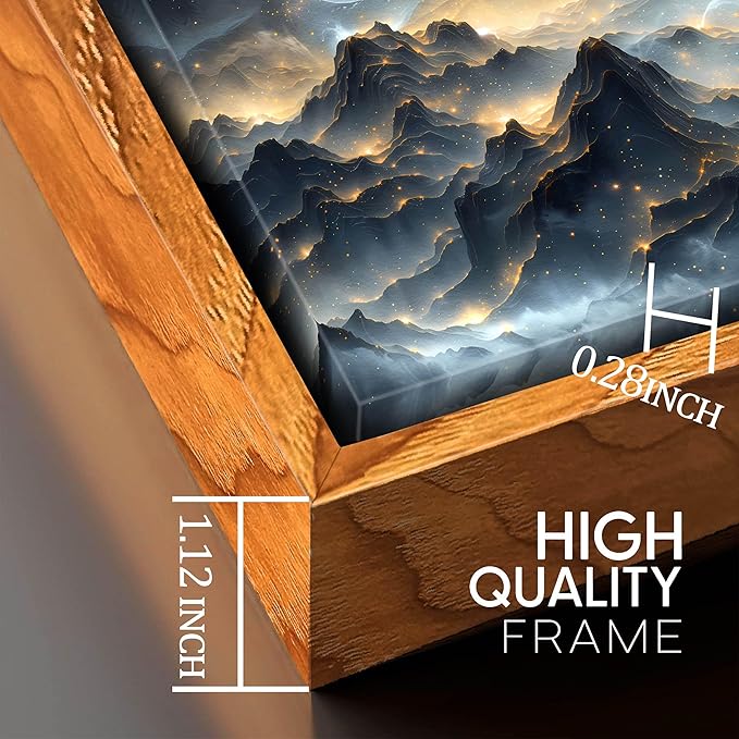 Ouzzlie Black and Gold Art Wall Decor Moon Wall Art for Office Mountain Landscape Canvas Picture Artwork 24" x 48"