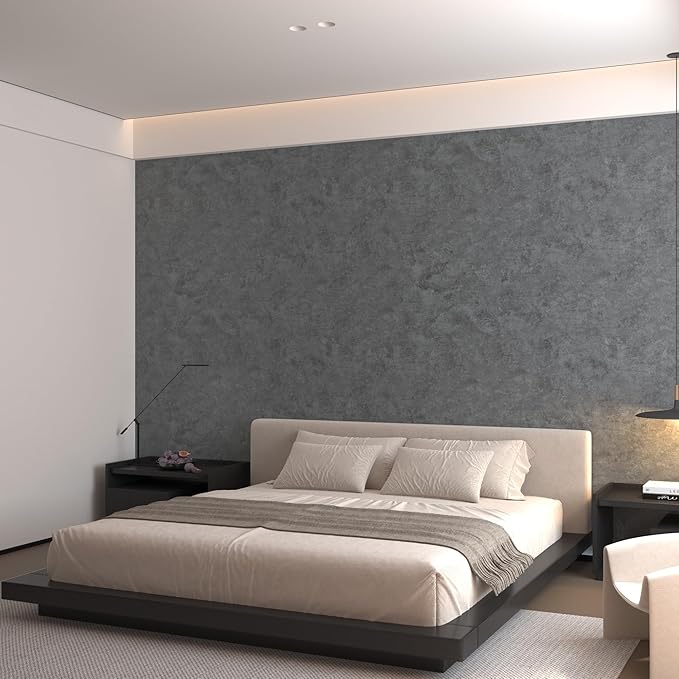 31"×157" Big Roll Extra Wide Thick Dark Blue Grey Concrete Wallpaper Peel and Stick Waterproof Glossy Gray Concrete Contact Paper Vinyl Adhesive Cement Sticker for Bedroom Living Room Walls