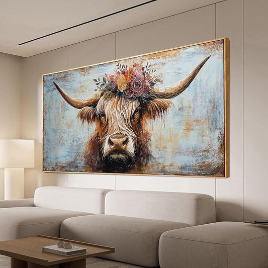 Canvas Wall Art Decor Canvas Art Wall Decor Highland Cow Wall Art Prints Wall Art Picutures for Living Room Large Vintage Wall Art Decor Framed Artwork for Walls Home Bedroom Office Decorations 29" X 59"