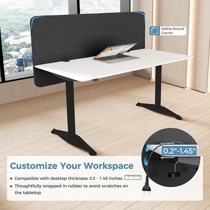 47.2" Privacy Desk Divider Panel, Acoustic Divider Panels for Office, Clamp-on Cubicle Office Room Dividers, Easy Assemble, Dark Grey