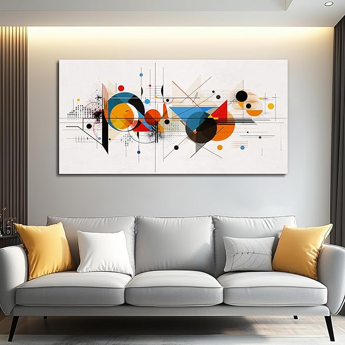 KELIYUAN Framed Wall Art For Living Room Canvas Wall Decor For Bedroom Room Modern Home Decorations Abstract Geometric Color Line Painting Wall Pictures Artwork Bathroom Ready to Hang Mural 20"x40"