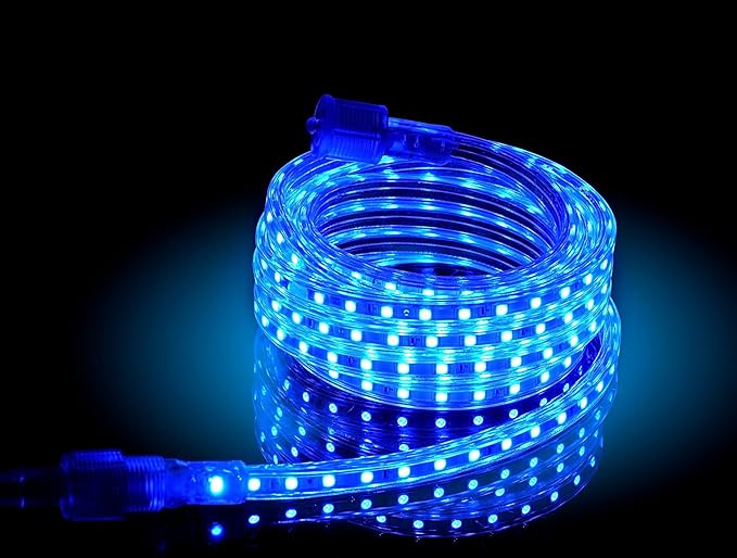 CBConcept UL Listed, 20 Feet,Super Bright 5400 Lumen, Blue, Dimmable, 110-120V AC Flexible Flat LED Strip Rope Light, Commercial Grade, Indoor Outdoor use, Ready to plug n shine