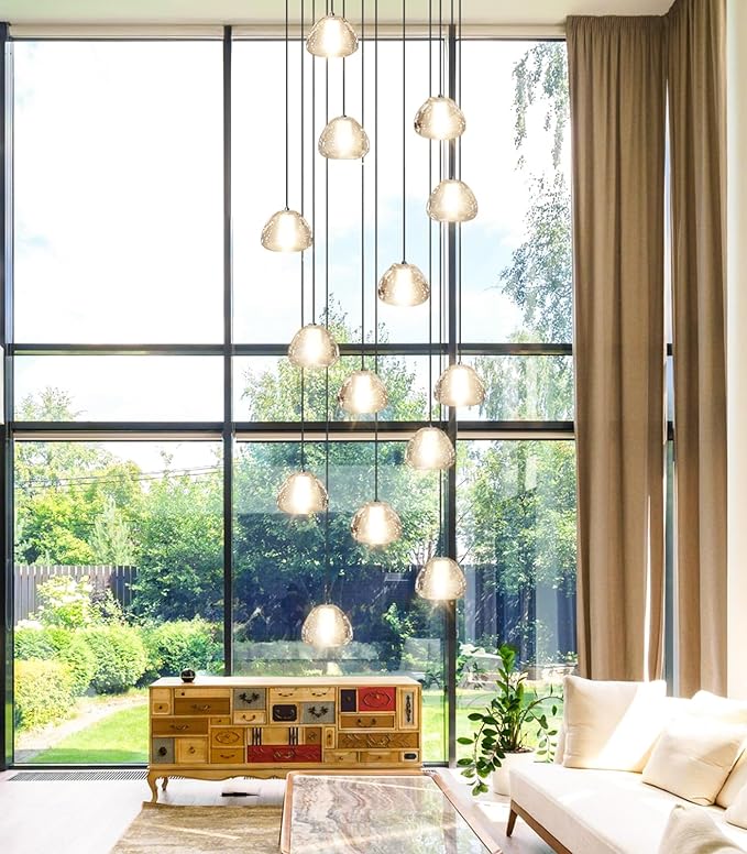 Modern Crystal Chandelier for Staircase 118" Long Black LED Lighting for Foyer Adjustable Ceiling Lighting Fixture for Living Room Hallway Entryway Staircase