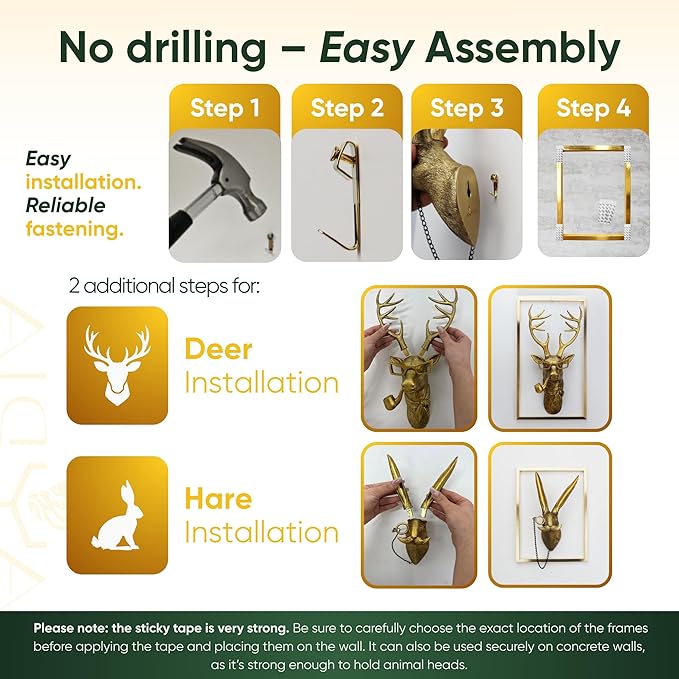 6 Packs Animal Heads Wall Decor with Wooden Frames (Squirell Gift), Large Animal Head, 3D Sculpture, Gift Ready, Easy to Install, Vintage Gold Wall Decor for Living Room, Bedroom, Office or Kitchen.