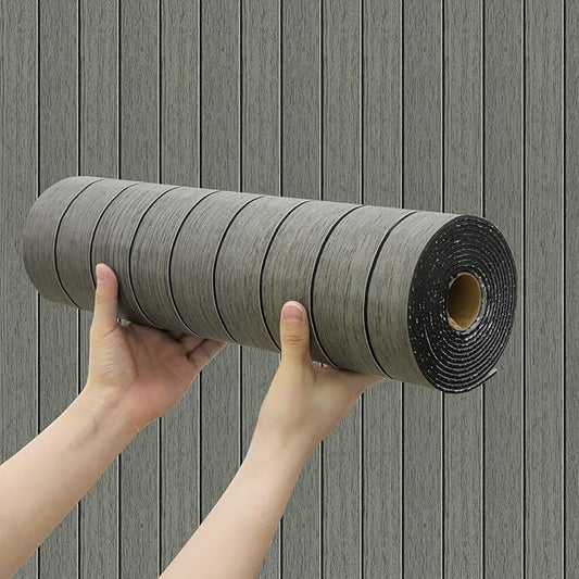 Wood Grain Slat 3D Wall Panel -15.75"x118"Soundproof Self-Adhesive Wall Sticker,Thickened Moisture Resistant Removable PVC Slat Wallpaper &Foam Paneling for Wall,Ceiling(Dark Gray,13Sq.ft)