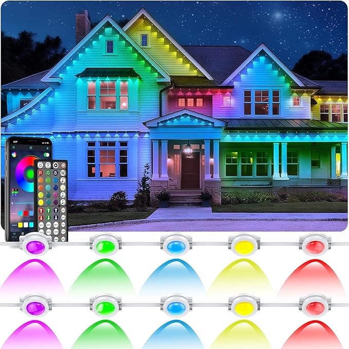 LETIANPAI 200FT Permanent Outdoor Lights,RGB Eaves Lights with App Control Remote,DIY Scene Modes IP67 Waterproof Outdoors Under Eave Lighting,Outdoor Light for Garden Decor