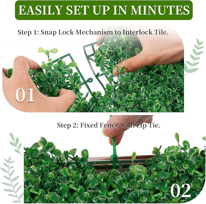 BonBloom's Artificial Grass Wall, 10" X 10" Set of 24(16.8 sqft), UV Protected for Indoor Outdoor Use, Realistic Greenery Wall Decor for Privacy Fences, Garden Walls, and Party Backdrops.