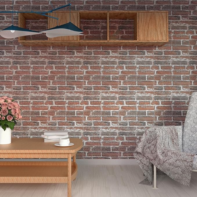 3D Wall Panels Peel and Stick in Red White, 40 PCS XPE Foam 3D Wallpaper, Faux Brick Wall Panels for Bedroom, Stairs, Kitchen