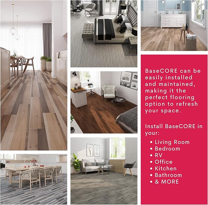 LUCiDA SURFACES Luxury Vinyl Floor Tiles-Peel & Stick Adhesive Flooring for DIY Installation-36 Wood-Look Planks-BaseCore-54 Sq. Feet