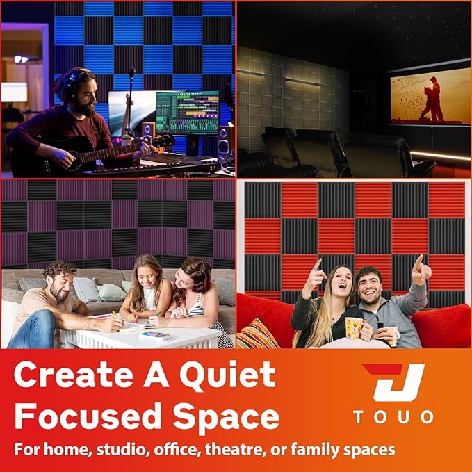 12 Pack Acoustic Panels – Sound Proof Foam Panels for Wall 12"x12"x2", Flame Retardant Wedge Acoustic Foam, High-Density Sound Absorbing Panels for Home Studio(Gray, 2" Thick 12 Pack)