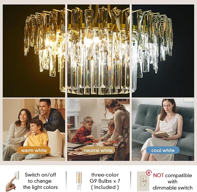 Modern Gold Round Crystal Dining room Chandelier - 19.7'' Luxury Raindrop K9 Crystals Chandeliers,Contemporary 3 Tier Ceiling Light Chandelier for Living room Bedroom Foyer Entryway (Include bulbs)