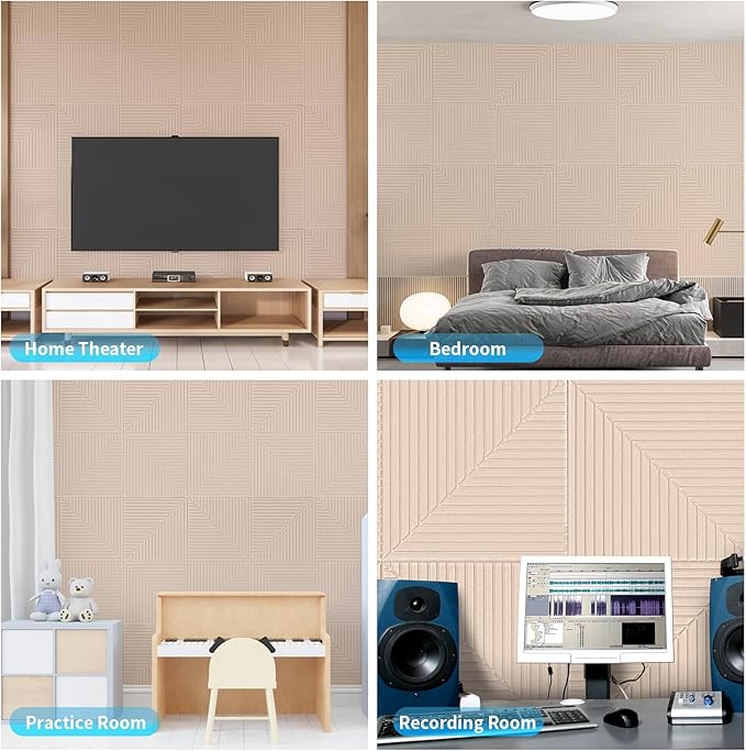 Art3d 6-Pack Self-Adhesive Acoustic Wall Panels for Home Décor, 24 x 24 Inch Soundproofing Panels for Office Studio Bedroom - High Noise Absorption Polyester Fiber, Camel