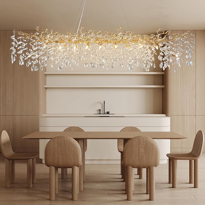 71" Modern Crystal Chandelier, 20-Light Gold Tree Branch Chandelier, Luxury Rectangular K9 Crystal Raindrop Chandeliers for Dining Room, Kitchen Island, Living Room, Contemporary Pendant Light Fixture