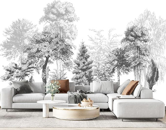 Black and White Oil Painting Forest Wall Mural Wallpaper for Bedroom 103" x 69"