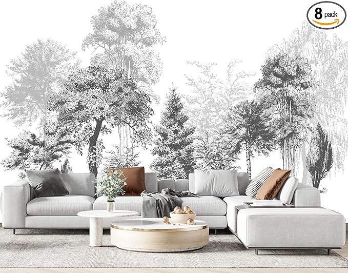 Black and White Oil Painting Forest Wall Mural Wallpaper for Bedroom 178" x 117"