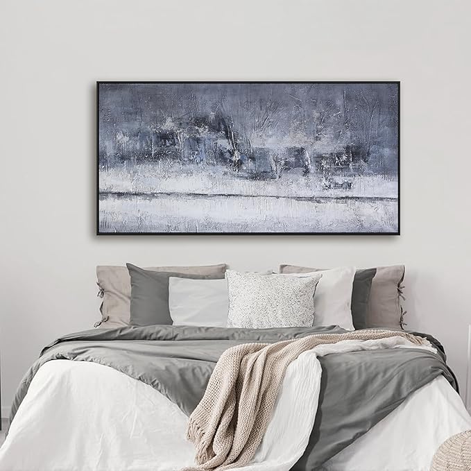 Abstract Wall Art Wall Decor Gray And White Blue Modern Canvas Art Print Abstract Artwork Framed Pictures For Living Room Bedroom Bathroom Office Home Decor Can Be Hung 20"X 40"
