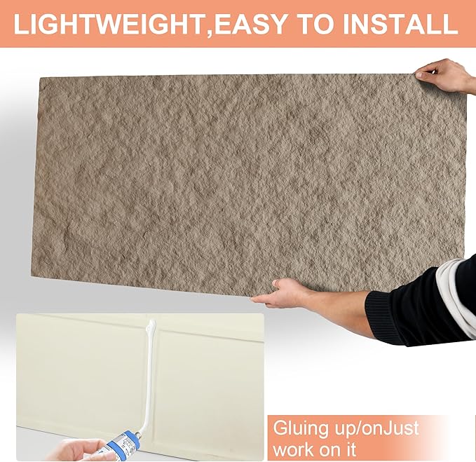 KASARO PU 3D Faux Stone Wall Panels, 4 PCS Wainscoting Panel for Interior Wall Decor, Cement Texture Accent for Home, Office, 47.2×23.6inch, Stone Yellow