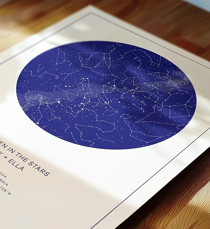 CELESTORY Custom Star Map Framed Night Sky Print Constellation Map Star Chart Gift Wall Art Poster Personalized Star Map for Specific Date Unique Gifts for Him Meaningful Gifts for Her - Twilight Blue