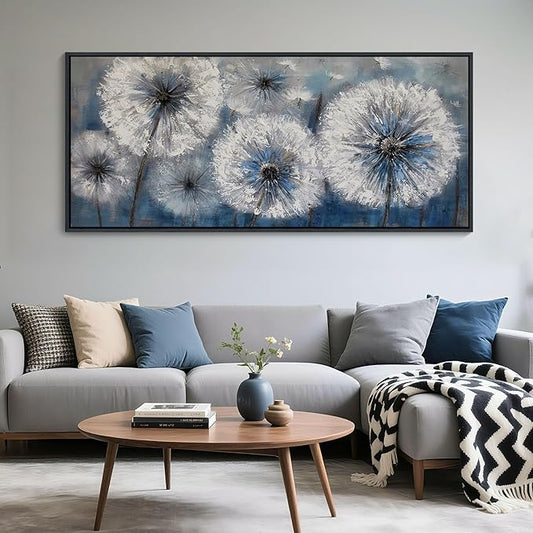 Blue Dandelion Canvas Wall Art Print Picture for Living Room Large White Flower Flora Home Bedroom Decoration Modern Framed Artwork Decor Living Room Pictures Sofa Paintings