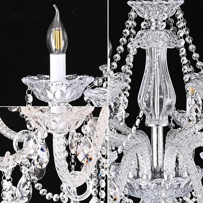 12-Light Contemporary Crystal Chandelier for Living Room, Double Layer Ceiling Light Fixture with Clear Crystals for Dining Room Hallway Staircase, E12 Base (Clear 12)