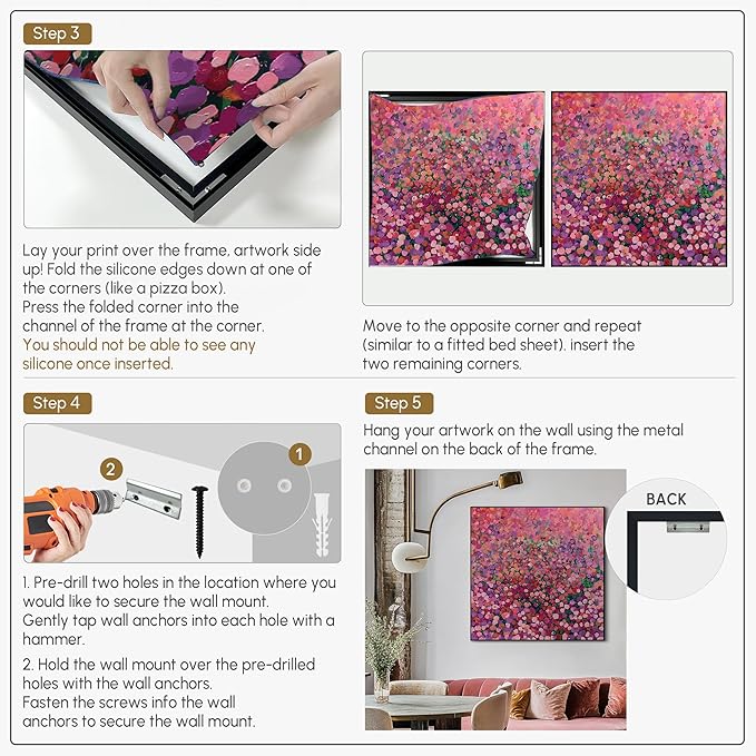 36"x36" Large Framed Wall Art Colorful Wildflower Garden Abstract Pink and Red Floral Field (Frame Assembly Required)