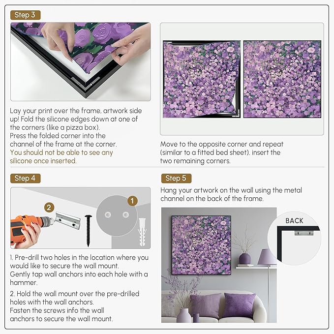 72"x72" XL Framed Wall Art Purple Blossom Burst Abstract Floral Impressionist Violet Flower Field (Frame Assembly Required)