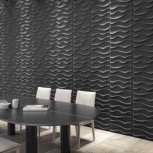 Art3dwallpanels 33 Pack 3D Wall Panels - Elegant Wave Textured Accent Wall Tiles, PVC Modern Wallpaper for Interior Décor, Black