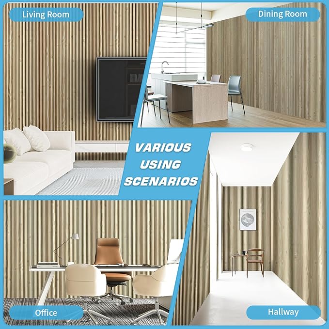 Art3d 4-Pack Glue-On Fine Bar Wainscoting Panel for Interior Wall Decor - 104 x 12 Inch Polystyrene Ultralight Slim Slat Wall Panels for Living Room Bedroom, Teak