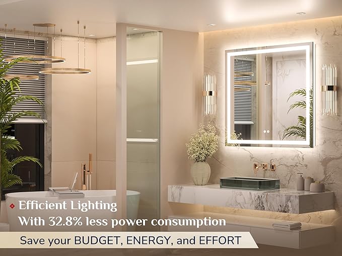 Keonjinn LED Bathroom Mirror with Lights 36" x 36", Frontlit & Backlit LED Mirror for Bathroom Wall with Dimmable 3-Color Lights, Anti-Fog Mirror with HD Tempered Glass, UL-Listed LED Driver