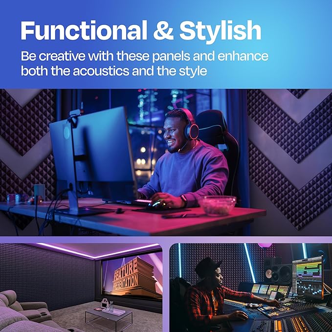 36-Pack Sound Proof Foam Panels for Walls 12X12X2 Acoustic Panels Pyramid Style Sound Panels for Studio and Home Noise Reduction with Vibredux HD