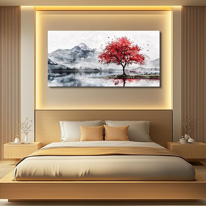 MHARTK66 Mountain Wall Art 48 X 24 Home Wall Decor For Living Room Large Canvas Wall Art Bedroom Country Landscapes Wall Pictures Black And White Poster For Dining Room Modern Office Art Work
