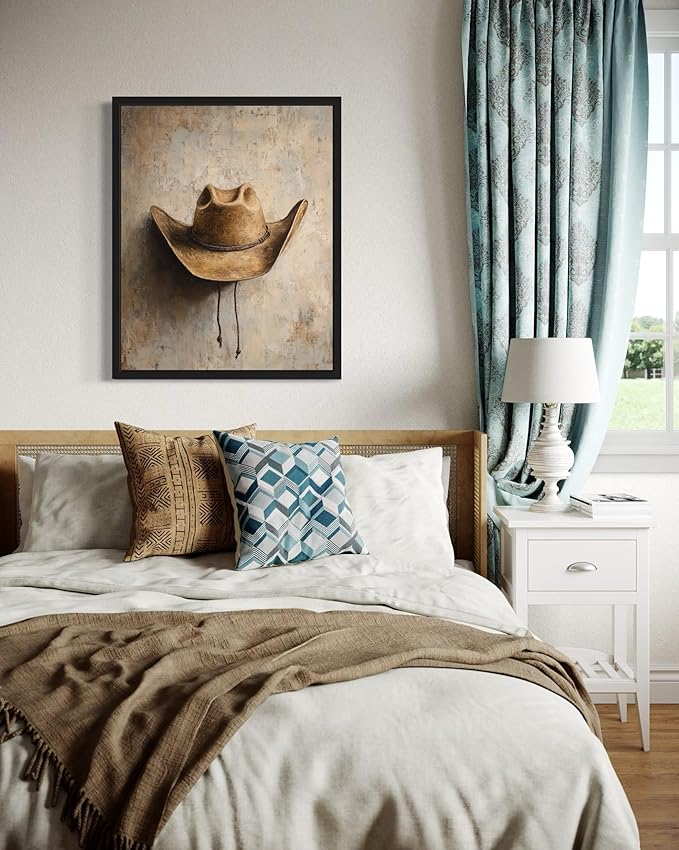 Cowboy Hat Cowboy Art Print Poster Wall Art, Western Country Farmhouse Wild West for Bedroom, Bathroom, Living Room Art Decor 58 (Cowboy Hat, 16 x 20 inches, Black Frame)
