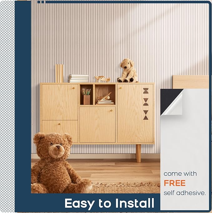 BUBOS 10 Pack Large Acoustic Panels, 48"X 12"X 0.4" Sound Proof Panels for Walls,Decorative Self-Adhesive Acoustical Wall Panels,3D Slat Sound Panels for Home Office Studio (Camel 01)