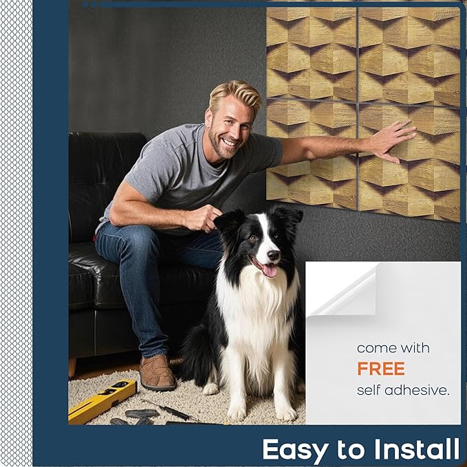 BUBOS Large Acoustic Panels,6 Pack Wood-Pattern Printing Soundproof Wall Panels, Total Size 70.8 x 47.2 Inches Self-Adhesive Decorative Sound Absorbing Panels for Studio, Home,3D Geometric Weave