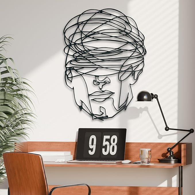 Overthinking Man Metal Wall Decor, Abstract Geometric Face Sculpture, Modern Line Art for Living Room, Office, Bedroom, and Contemporary Home Decor , Unique, Thought-Provoking Artwork for Minimalist Interiors (32 x 24 inches)