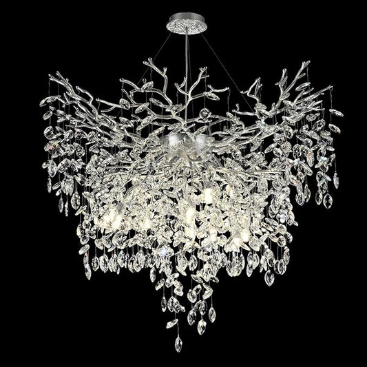 40 inch Crystal Chandelier for Dining Room, Round Silver Tree Branches Chandeliers, Top K9 Crystal Chandelier, Luxury Modern Chandeliers for Kitchen,Foyer Entryway, Living Room, Bedroom
