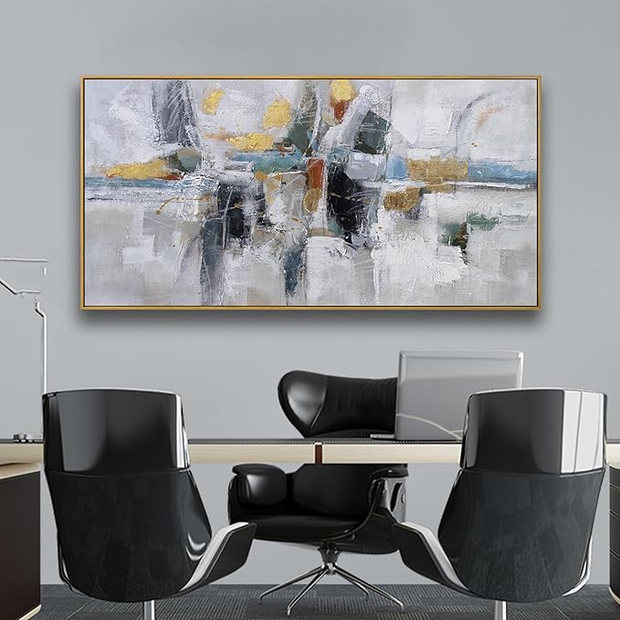 Abstract Colorful Wall Art Painting Black Art Wall Decor 20x40 Inch with Framed For Living Room Decorations Teal And Gold Art Office Decor Colorful Canvas Picture Artwork For Bedroom Kitchen