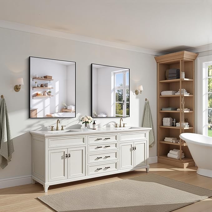 KOCUUY Black Bathroom Mirror, 30x36 Inch Rectangle Mirror for Over Sink, Modern Decorative Wall Mirror for Bedroom Living Room Bathroom, Hang Horizontal/Vertical