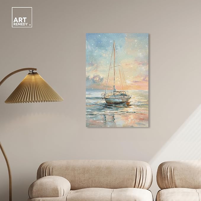 Art Remedy Boat On The Shore Gallery Wrapped Sailing 1 Piece Canvas Wall Art, 24" x 36", Gallery Wrapped