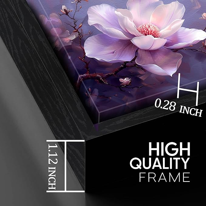 ANCXWOTER Modern Canvas Wall Art, 24x48, Purple Flower Botanical, Framed, Waterproof, Perfect for Living Room, Bedroom, Office, Bathroom