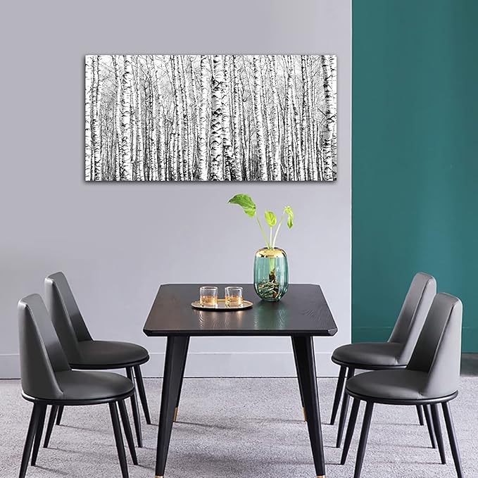 Canvas Wall Art Birch Grove Picture Nature Winter Scenery Black and White Tree Branch Modern Artwork Long Contemporary Canvas Art for Kitchen Office Wall Decor Bedroom Home Decoration 29" x 58"