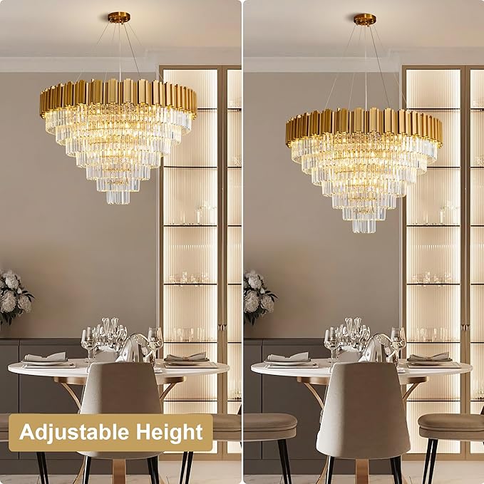 7-Tier 39" Modern Crystal Chandelier, 21-Light Gold Chandelier, Luxury Round K9 Crystal Chandeliers Pendant Light Fixture for Dining Room, Living Room, Bedroom, Foyer, Entryway, Kitchen, Restaurant