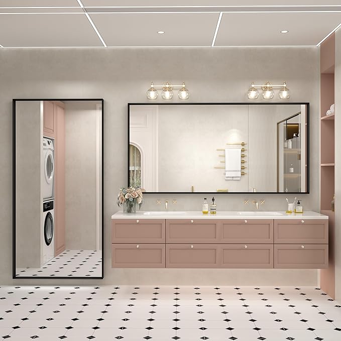 72x36 Inch Black Mirror for Bathroom, Large Matte Black Bathroom Vanity Mirrors, Square Corner Black Rectangle Bathroom Mirror, Anti-Rust, Shatter-Proof (Horizontal/Vertical)