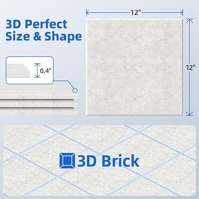 20 Pack Acoustic Panels with Self Adhesive, 12" X 12" X 0.4" High Density Sound Proof Foam Panels for Walls, Soundproof Wall Panels, Square Sound Absorbing Panels for Home Studio Office Decor - Ivory